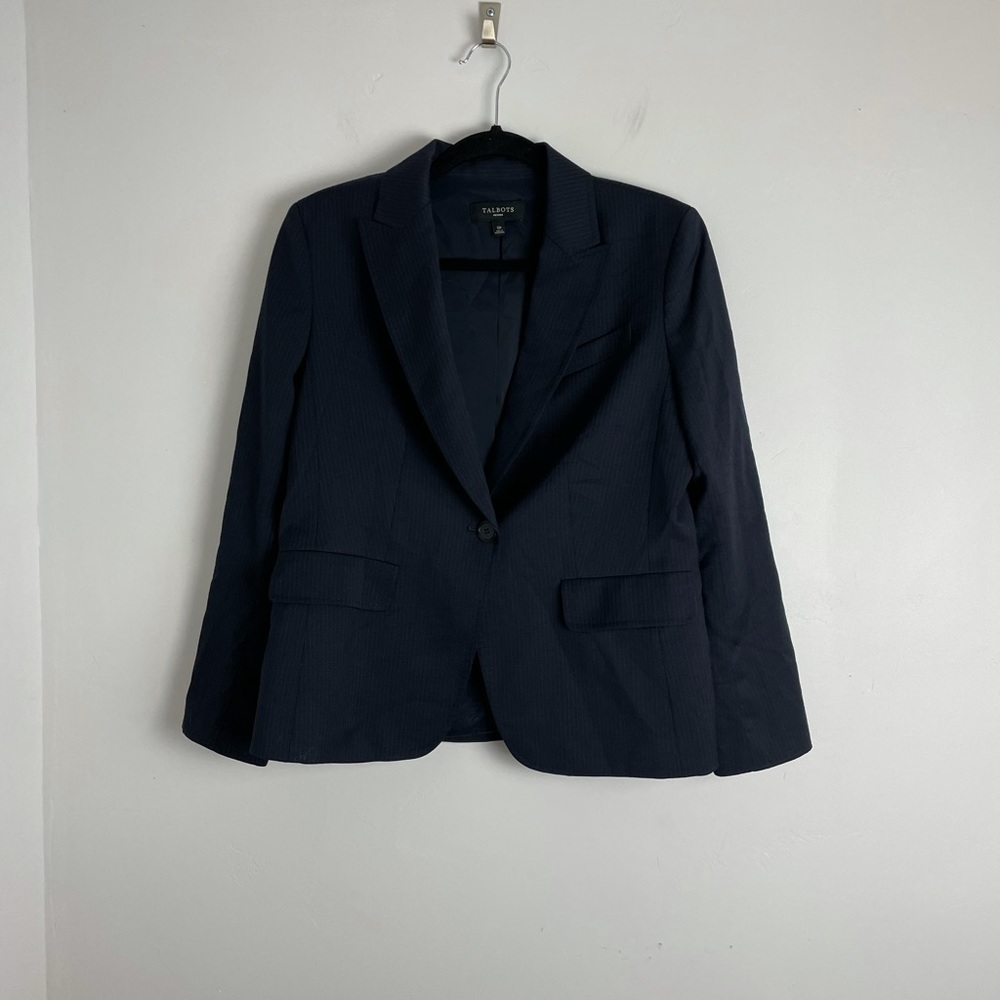 Talbots Petites Pinstripe Navy Blazer Sz 12P